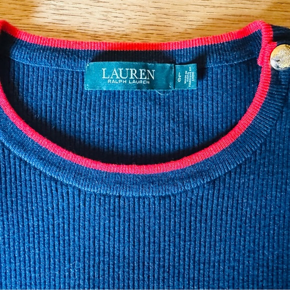 Lauren Ralph Lauren Blue W/ Red Ruffle Sleeve Gold Button Trim Sweater (L) - Picture 3 of 3